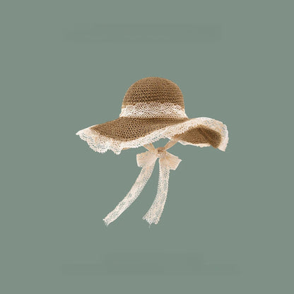Lace Trim Straw Sun Hat