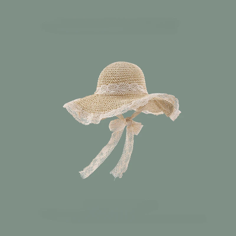 Lace Trim Straw Sun Hat
