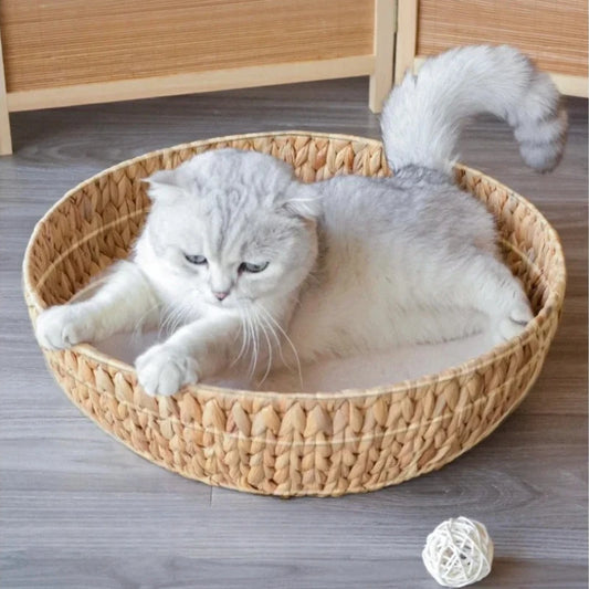 Breathable Water Hyacinth Cat Bed