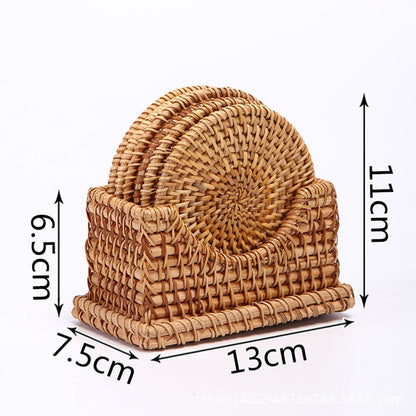 Medium rattan coaster set with labeled dimensions: 13cm length, 7.5cm width, 11cm height.