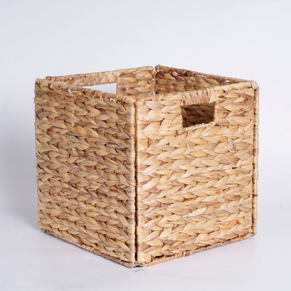 Studio image of large water hyacinth storage basket with natural tone, isolated on white background.