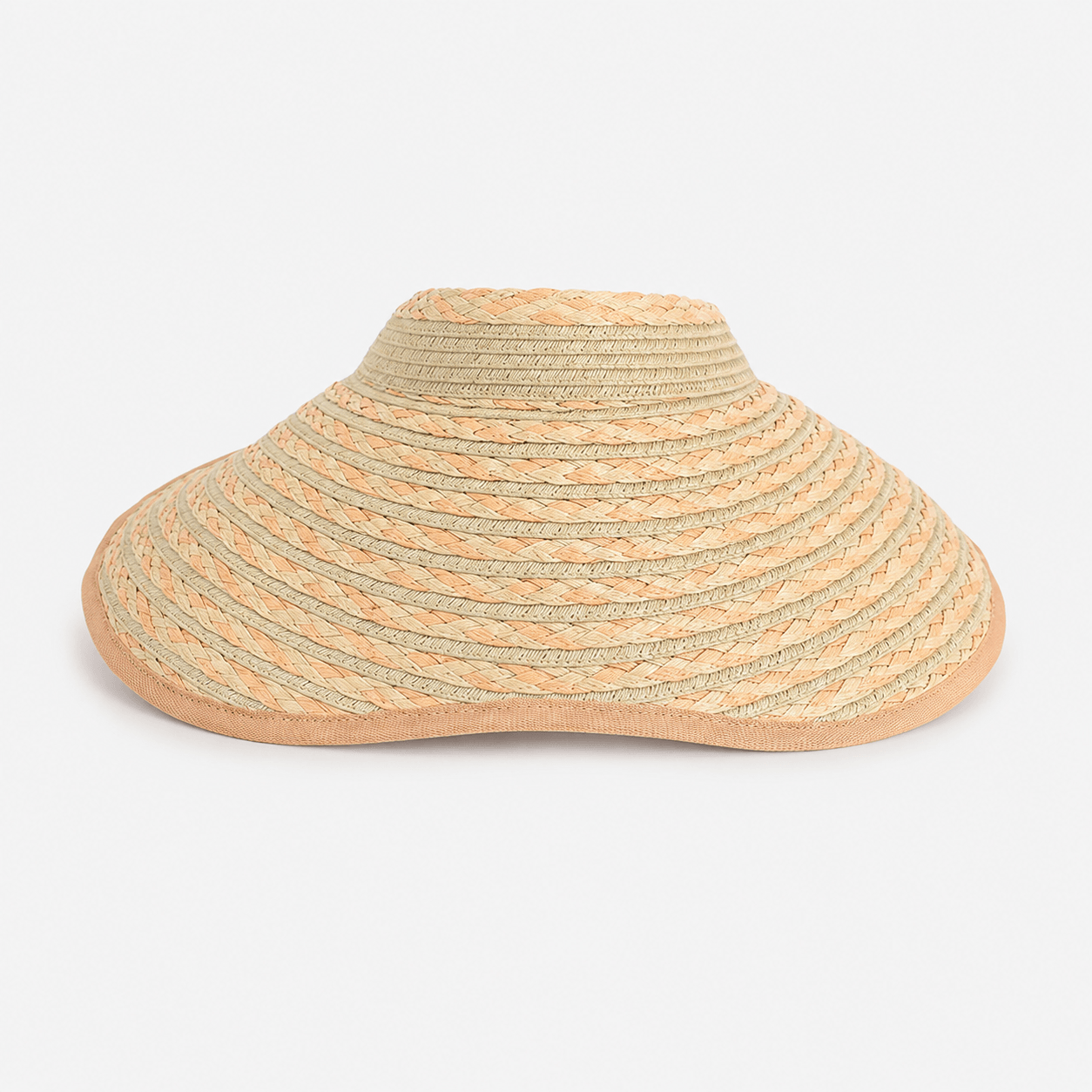 Green khaki braided wide brim paper straw visor hat for women in a clean front product view